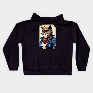 Cool cat portrait wearing a blue jacket Kids Hoodie